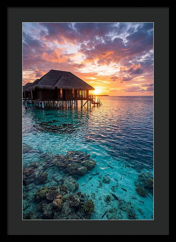 Maldivian Overwater Bungalow At Dusk