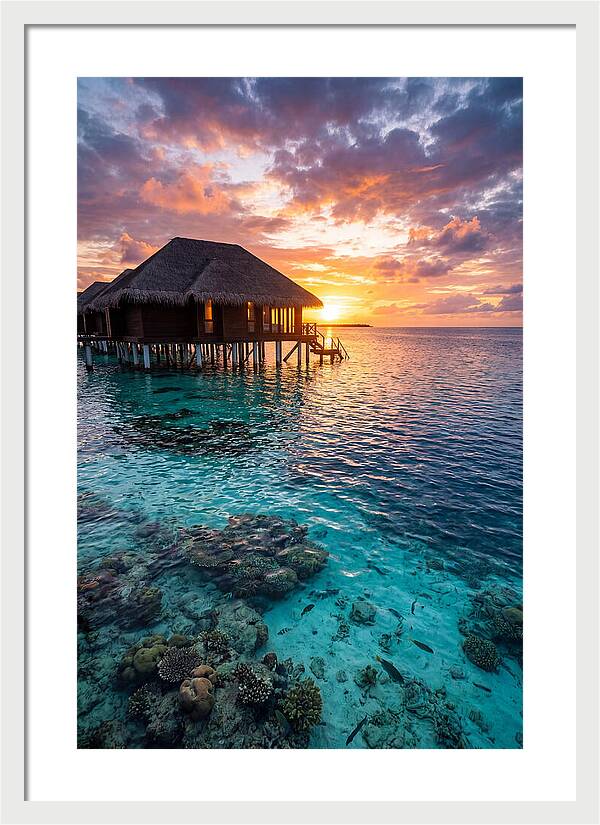 Maldivian Overwater Bungalow At Dusk