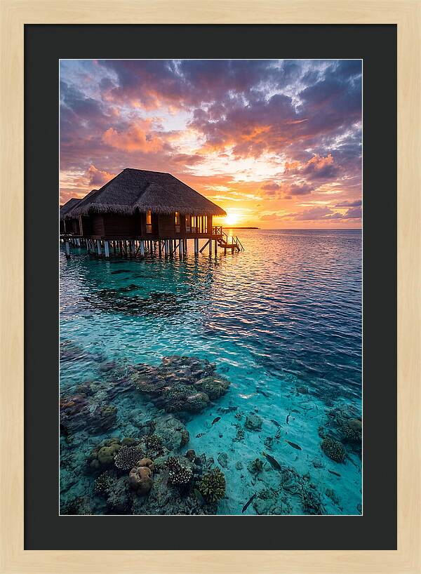 Maldivian Overwater Bungalow At Dusk