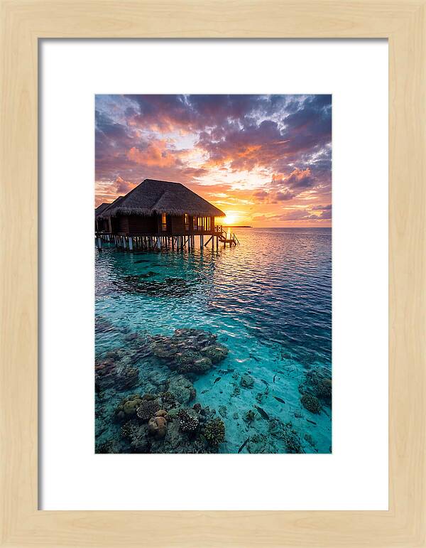 Maldivian Overwater Bungalow At Dusk