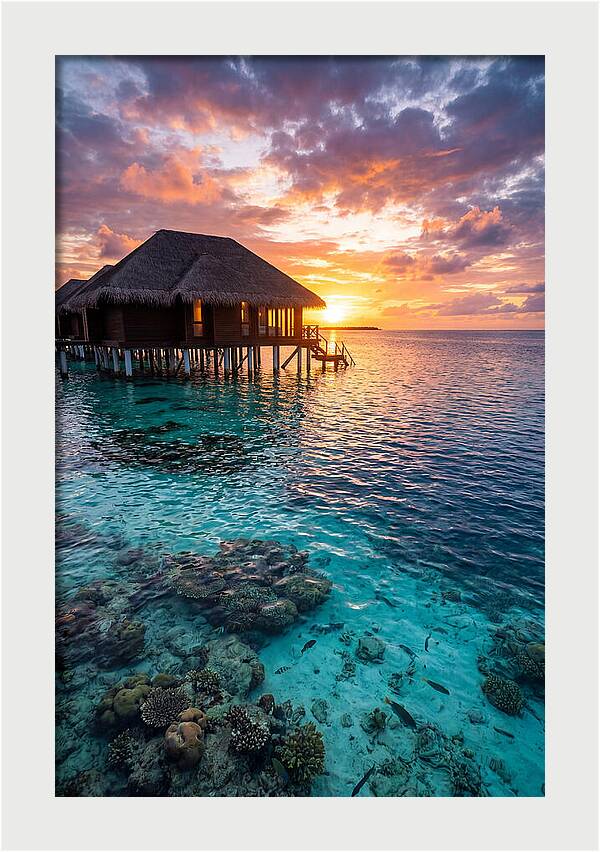 Maldivian Overwater Bungalow At Dusk