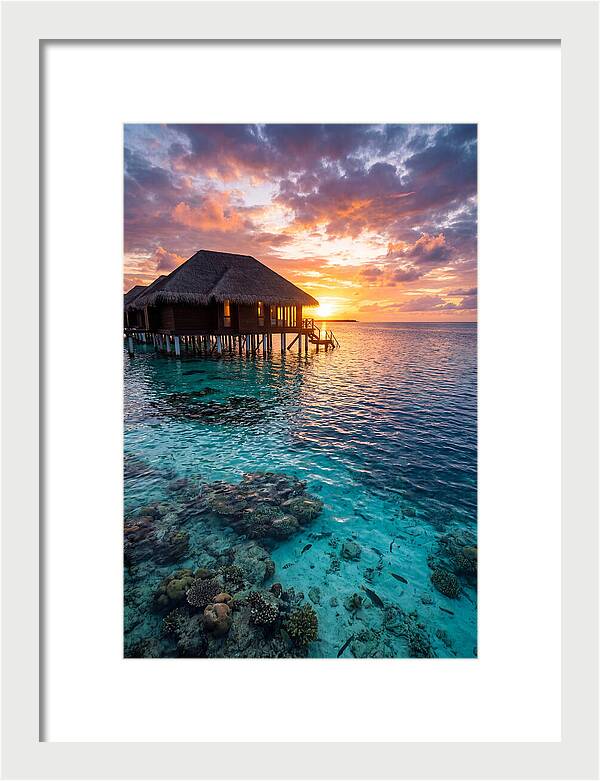 Maldivian Overwater Bungalow At Dusk