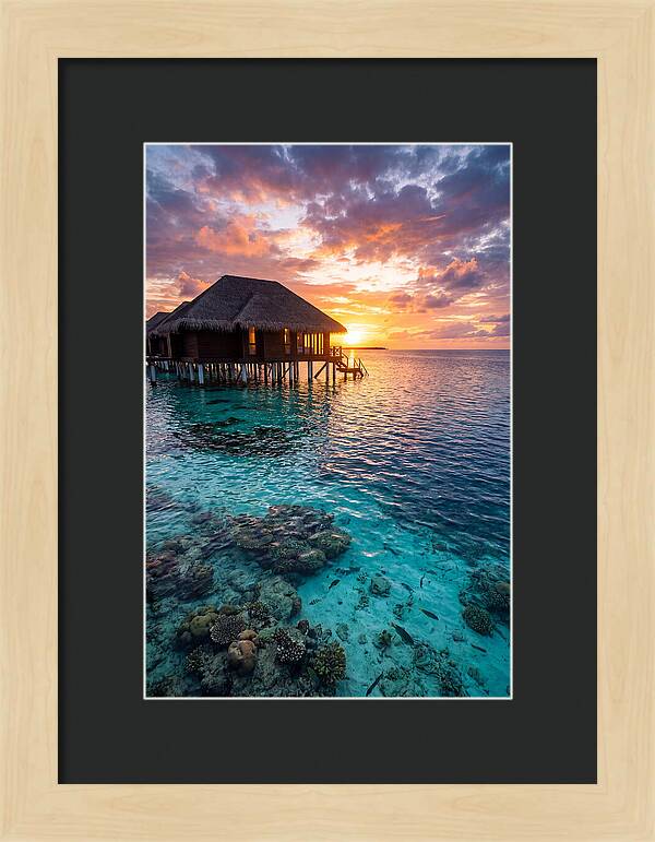 Maldivian Overwater Bungalow At Dusk