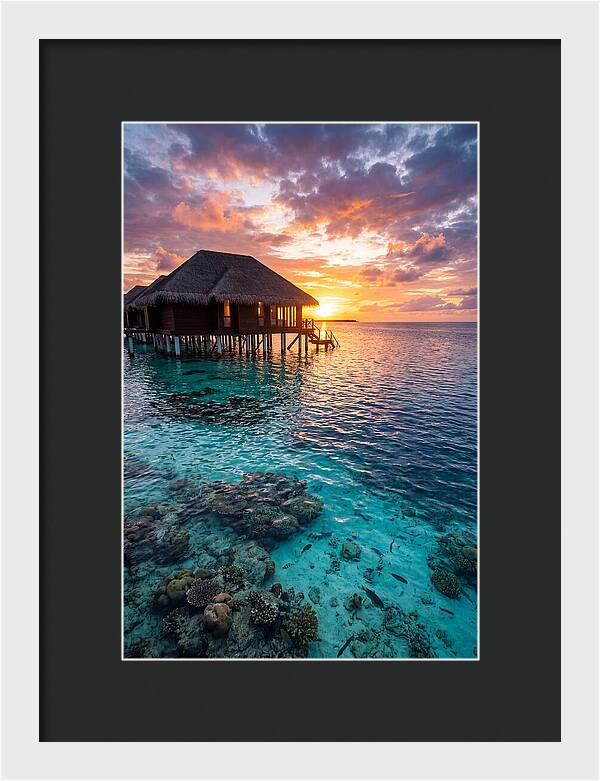 Maldivian Overwater Bungalow At Dusk