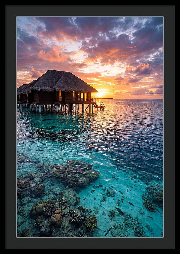 Maldivian Overwater Bungalow At Dusk