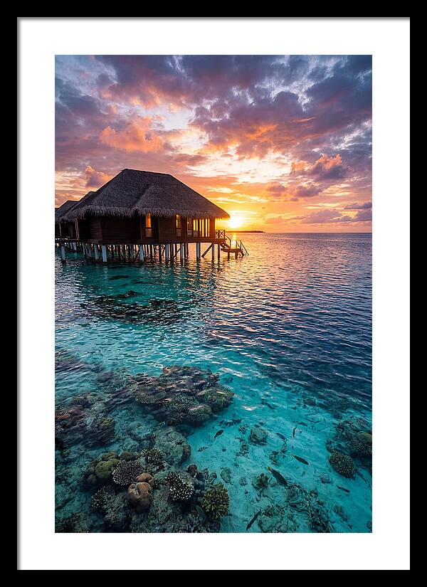 Maldivian Overwater Bungalow At Dusk