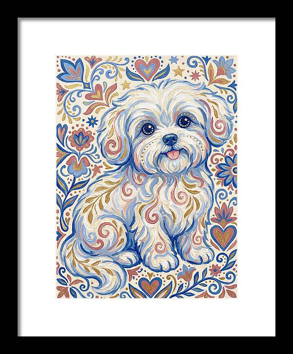Maltese Dog In Folk Art Style