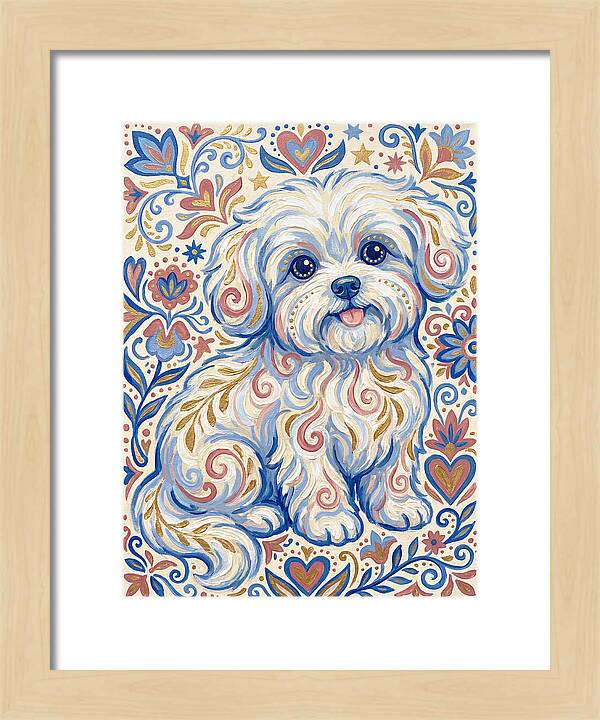 Maltese Dog In Folk Art Style