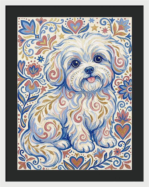 Maltese Dog In Folk Art Style