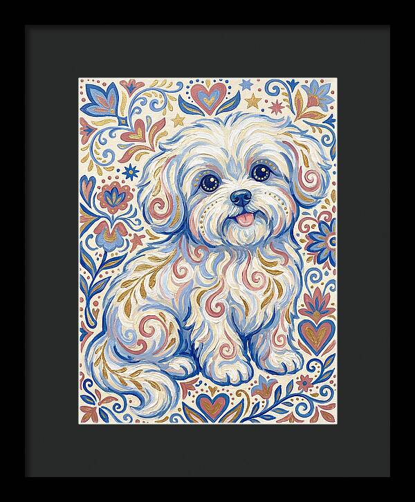 Maltese Dog In Folk Art Style