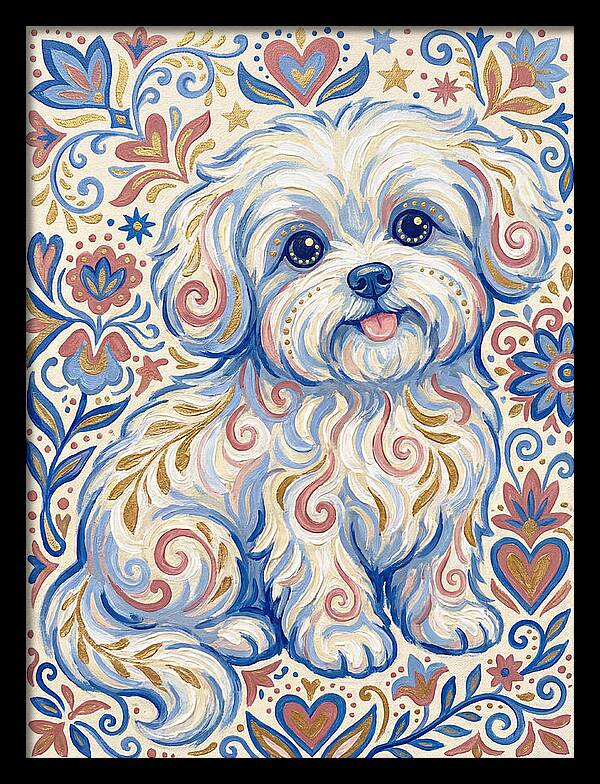 Maltese Dog In Folk Art Style