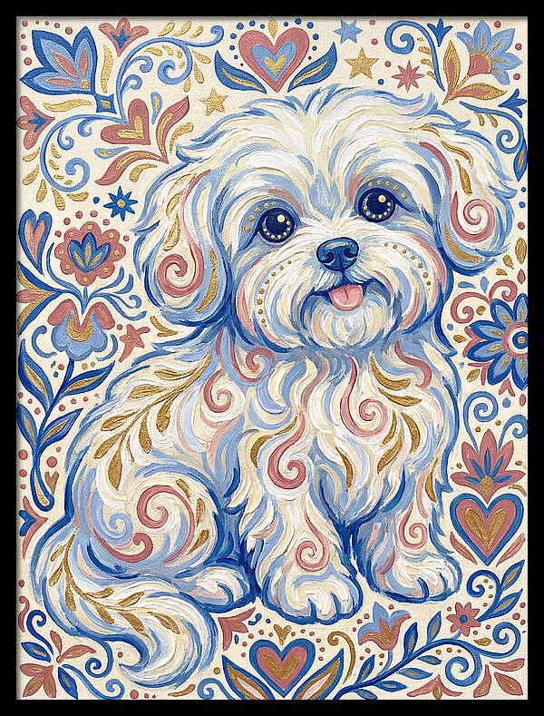 Maltese Dog In Folk Art Style