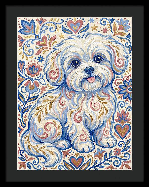Maltese Dog In Folk Art Style
