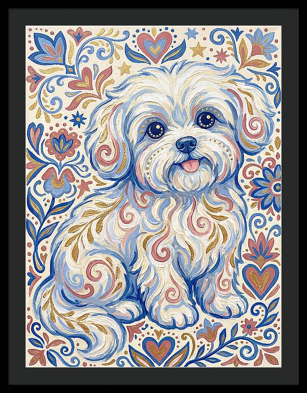 Maltese Dog In Folk Art Style