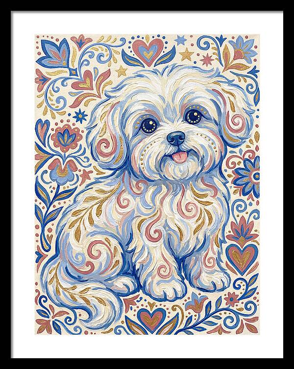 Maltese Dog In Folk Art Style