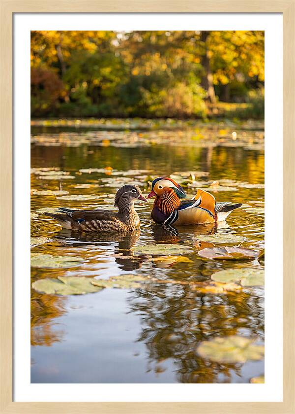 Mandarin Duck Pair On Pond
