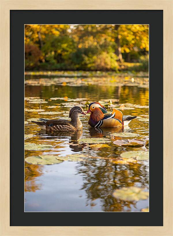 Mandarin Duck Pair On Pond