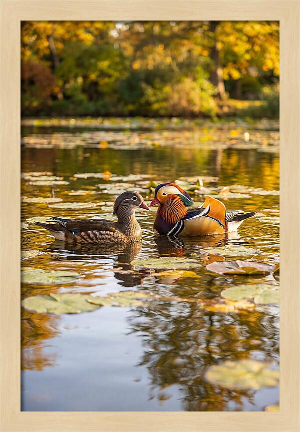 Mandarin Duck Pair On Pond
