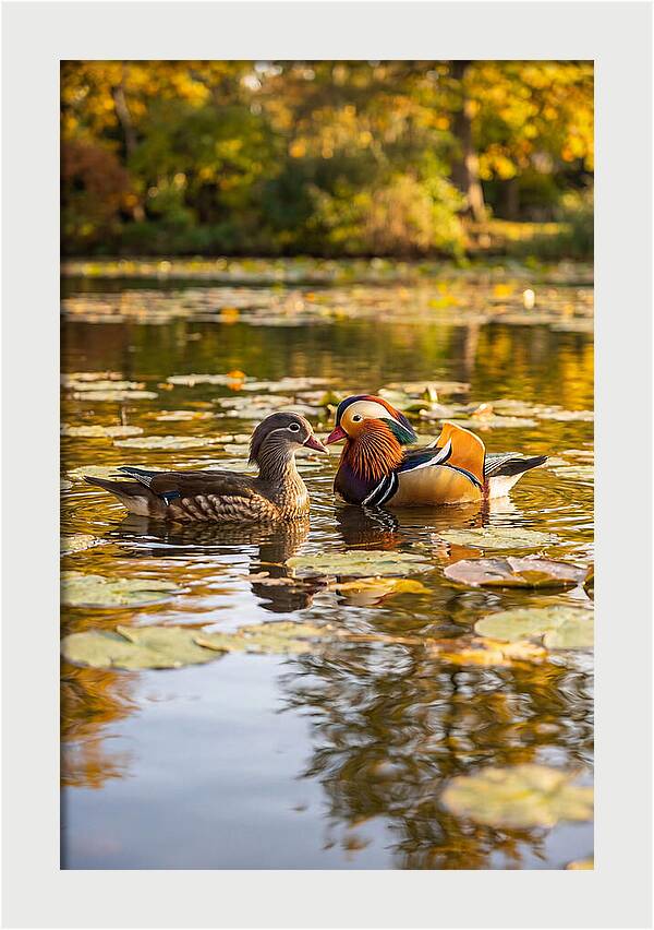 Mandarin Duck Pair On Pond