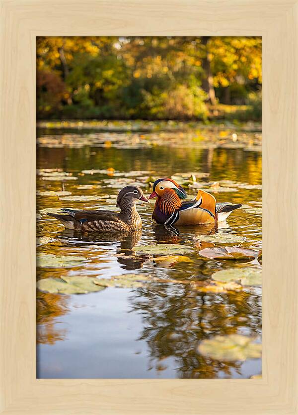 Mandarin Duck Pair On Pond