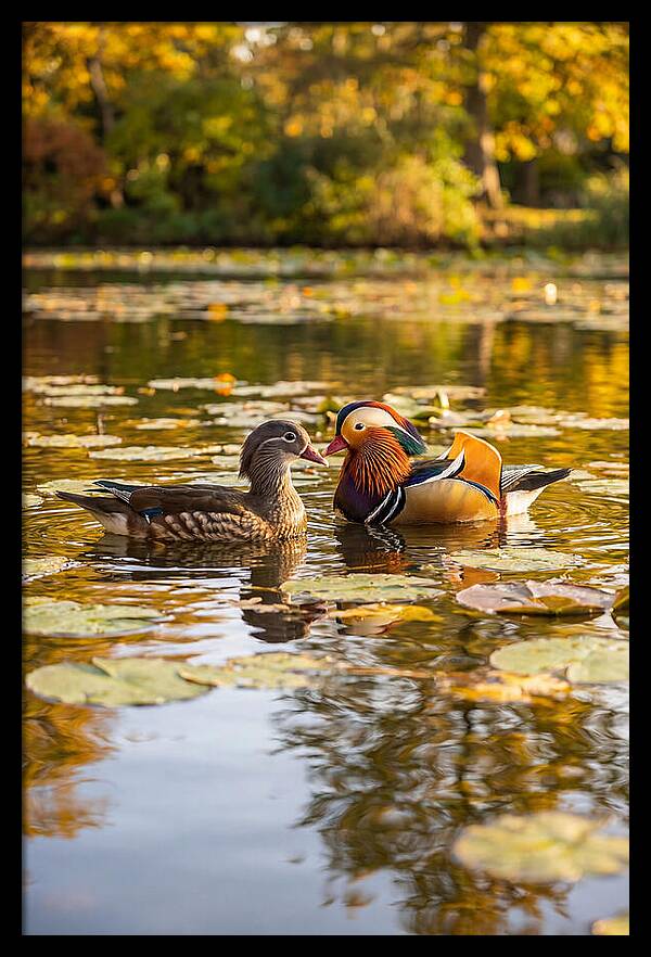 Mandarin Duck Pair On Pond