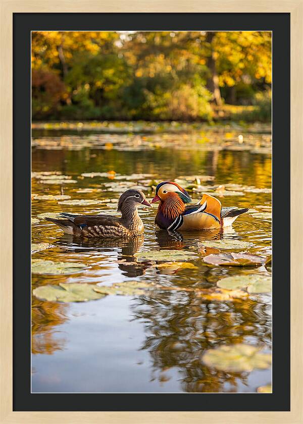 Mandarin Duck Pair On Pond