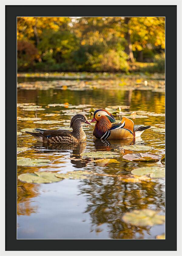 Mandarin Duck Pair On Pond