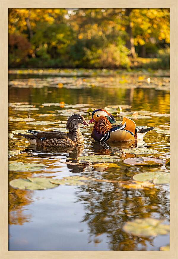 Mandarin Duck Pair On Pond