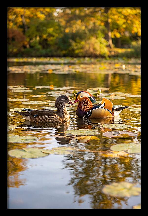 Mandarin Duck Pair On Pond