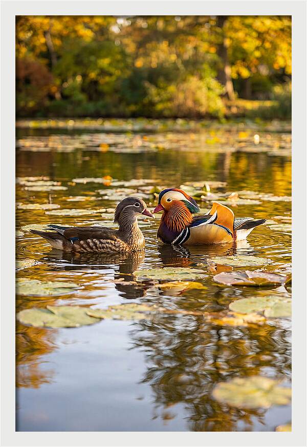 Mandarin Duck Pair On Pond