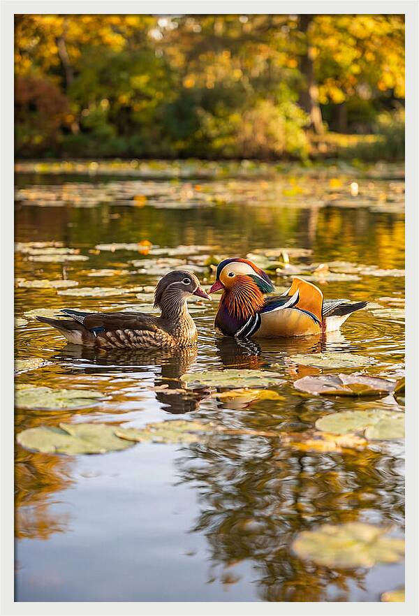 Mandarin Duck Pair On Pond