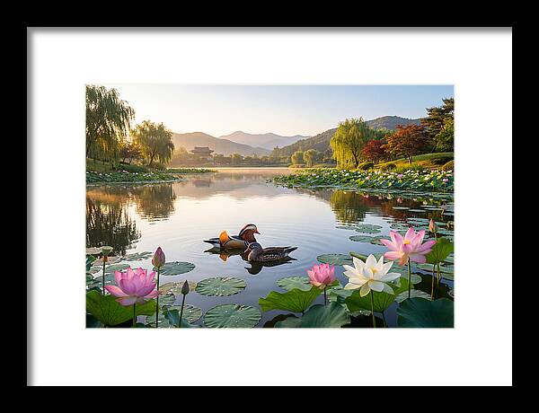 Mandarin Ducks In Tranquil Pond
