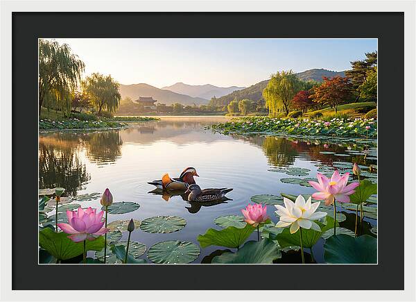 Mandarin Ducks In Tranquil Pond