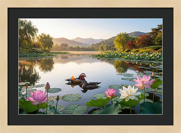 Mandarin Ducks In Tranquil Pond