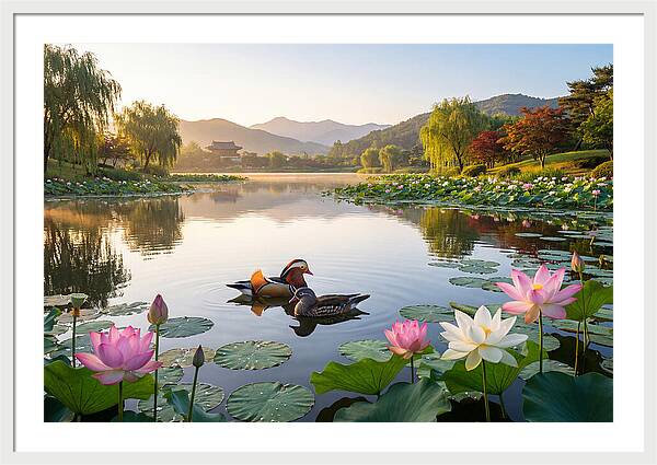 Mandarin Ducks In Tranquil Pond