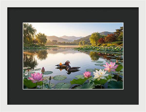 Mandarin Ducks In Tranquil Pond