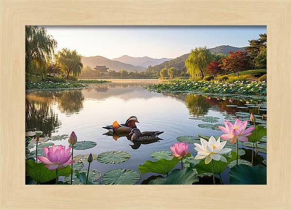 Mandarin Ducks In Tranquil Pond