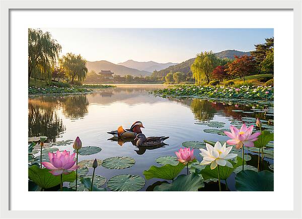 Mandarin Ducks In Tranquil Pond