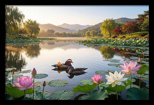 Mandarin Ducks In Tranquil Pond