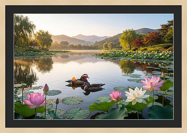 Mandarin Ducks In Tranquil Pond