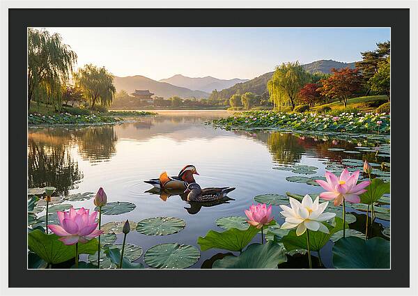 Mandarin Ducks In Tranquil Pond