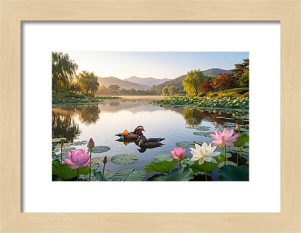 Mandarin Ducks In Tranquil Pond