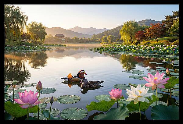 Mandarin Ducks In Tranquil Pond