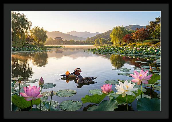 Mandarin Ducks In Tranquil Pond