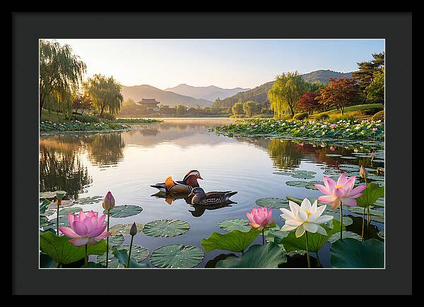Mandarin Ducks In Tranquil Pond