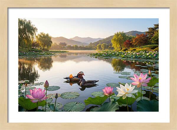 Mandarin Ducks In Tranquil Pond