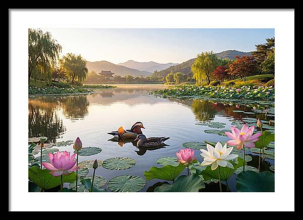 Mandarin Ducks In Tranquil Pond