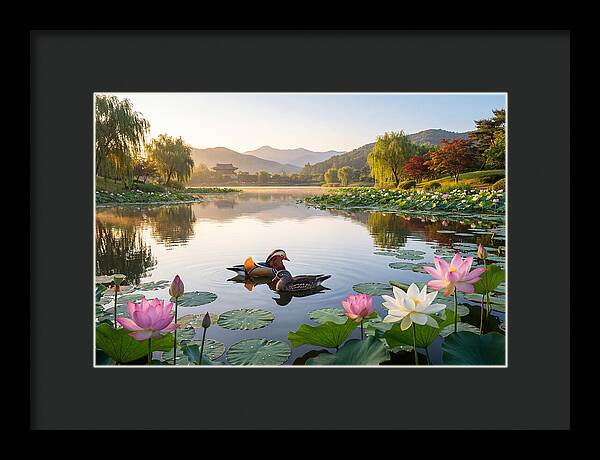 Mandarin Ducks In Tranquil Pond