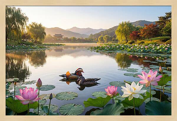 Mandarin Ducks In Tranquil Pond