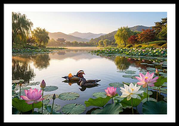 Mandarin Ducks In Tranquil Pond